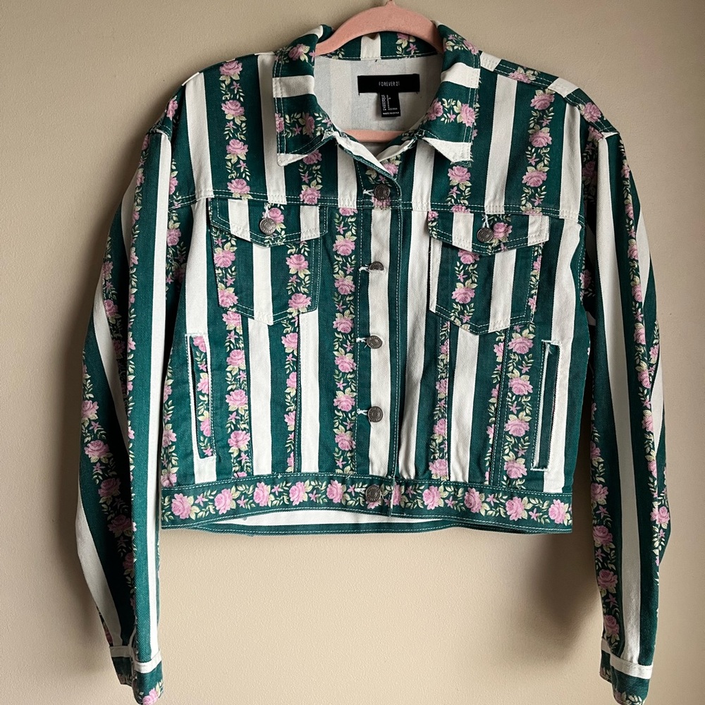 Denim Floral Striped Jacket